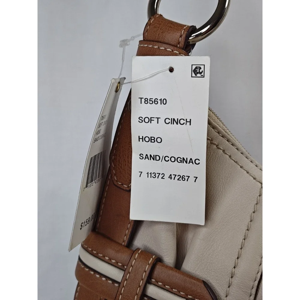 Tignanello Sand Cognac Leather Soft Cinch Hobo Shoulder Bag Purse NWT T85610 New